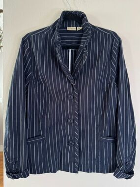 L.L.Bean Navy Rope Stripe Cotton Blazer Jacket Coastal Grandmother Plus 16